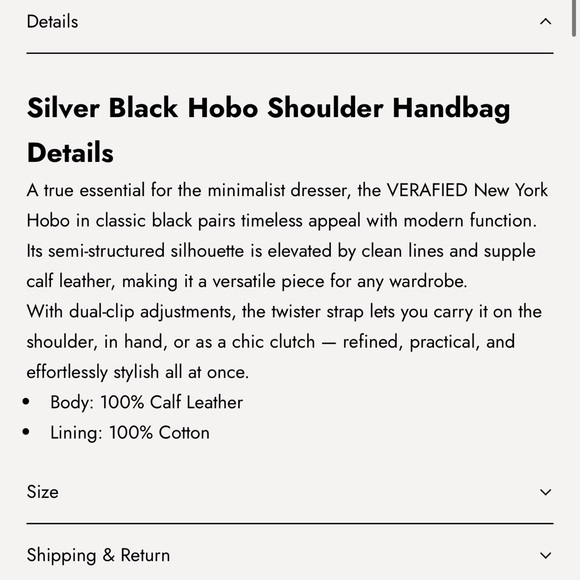 Verafied NY Black and Silver Hobo - Picture 10 of 11